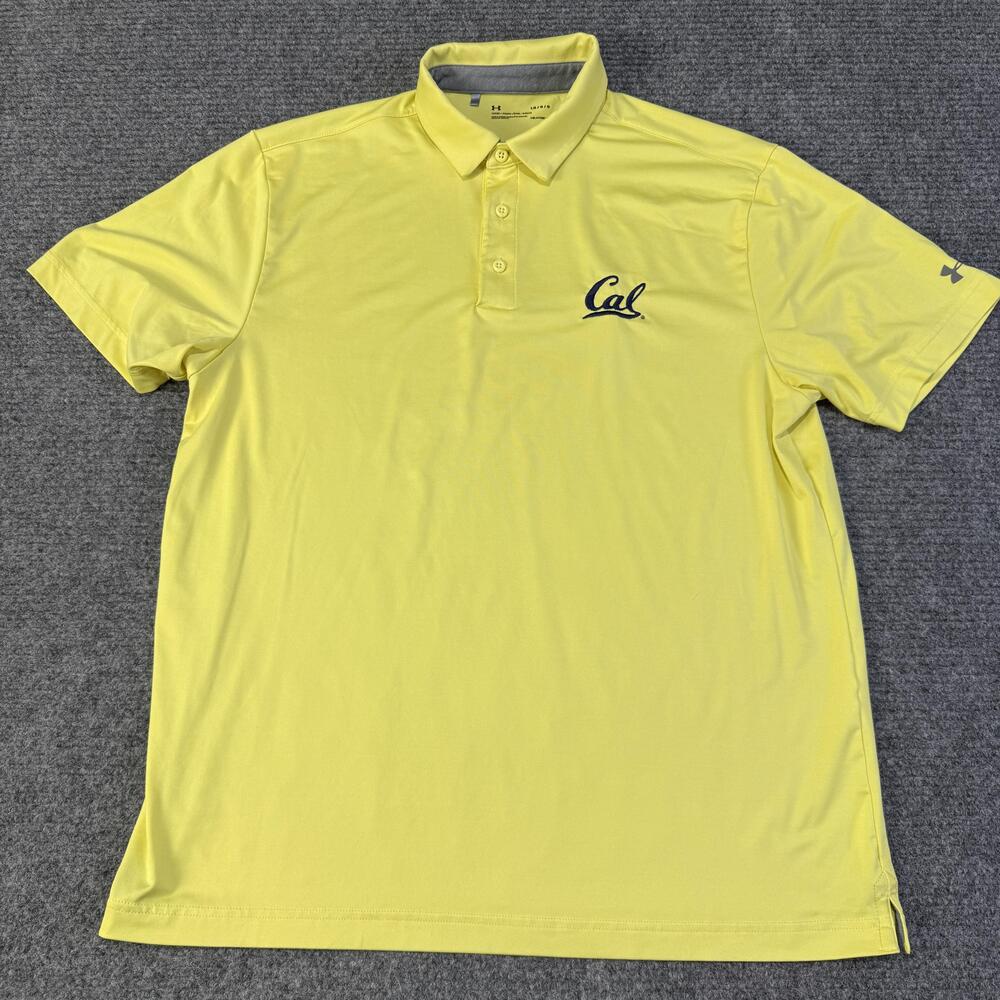 California Golden Bears Polo Shirt Mens Large Yellow NCAA Football Under Armour - Picture 1 of 9